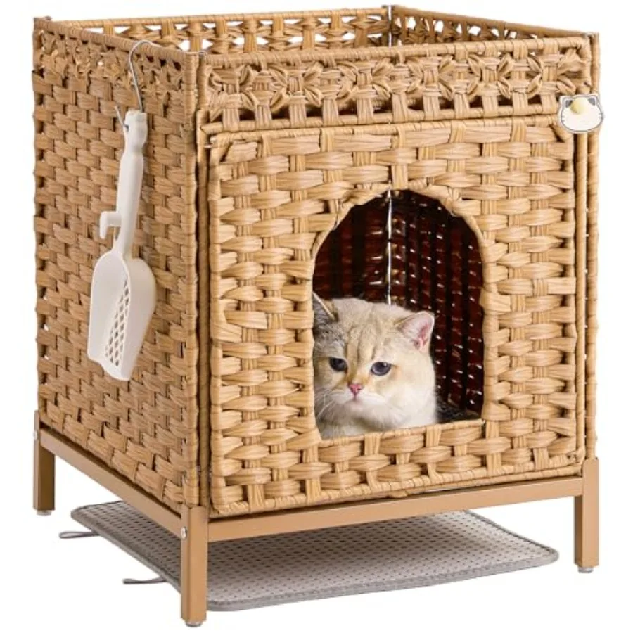 Cat Litter Box Enclosure Hidden Litter Box Furniture with Metal Heightened Feet, Rattan Handwoven Cat House with Litter Mat, Hi
Cat Litter Box Enclosure Hidden Litter Box Furniture with Metal Heightened Feet, Rattan Handwoven Cat House with Litter Mat, Hi