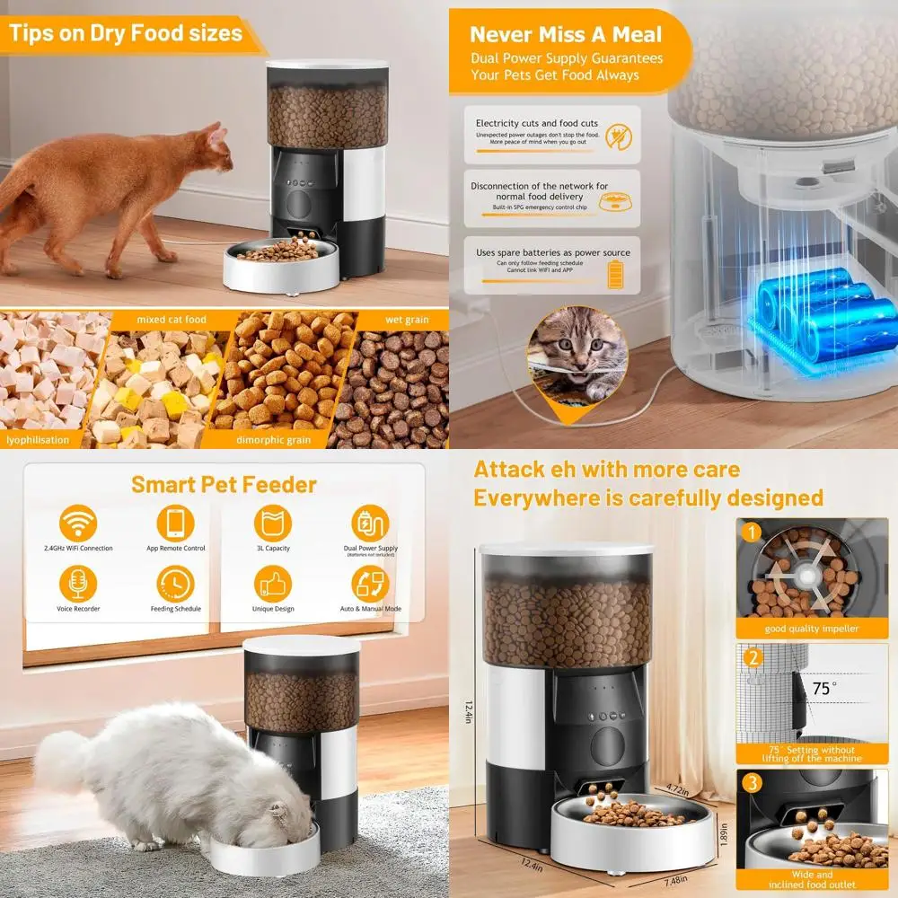 Умная Wi-Fi кормушка для животных 2,4 ГГц, объем 3 л, программируемое расписание кормления (10 приемов в день), голосовой рекордер
Умная Wi-Fi кормушка для животных 2,4 ГГц, объем 3 л, программируемое расписание кормления (10 приемов в день), голосовой рекордер