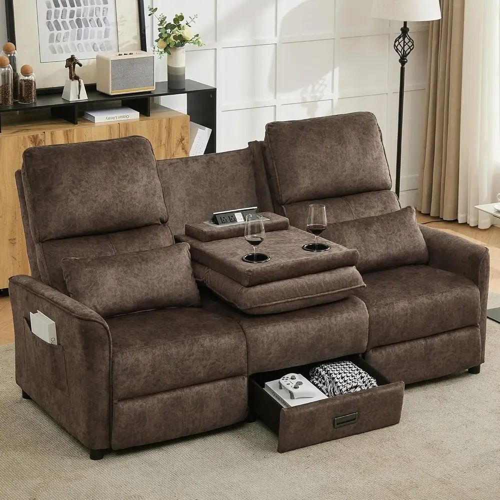 74 Velvet Fabric 3-Seat Recliner Sofa for Camper, Home Theater, Living Room - Brown
74 Velvet Fabric 3-Seat Recliner Sofa for Camper, Home Theater, Living Room - Brown