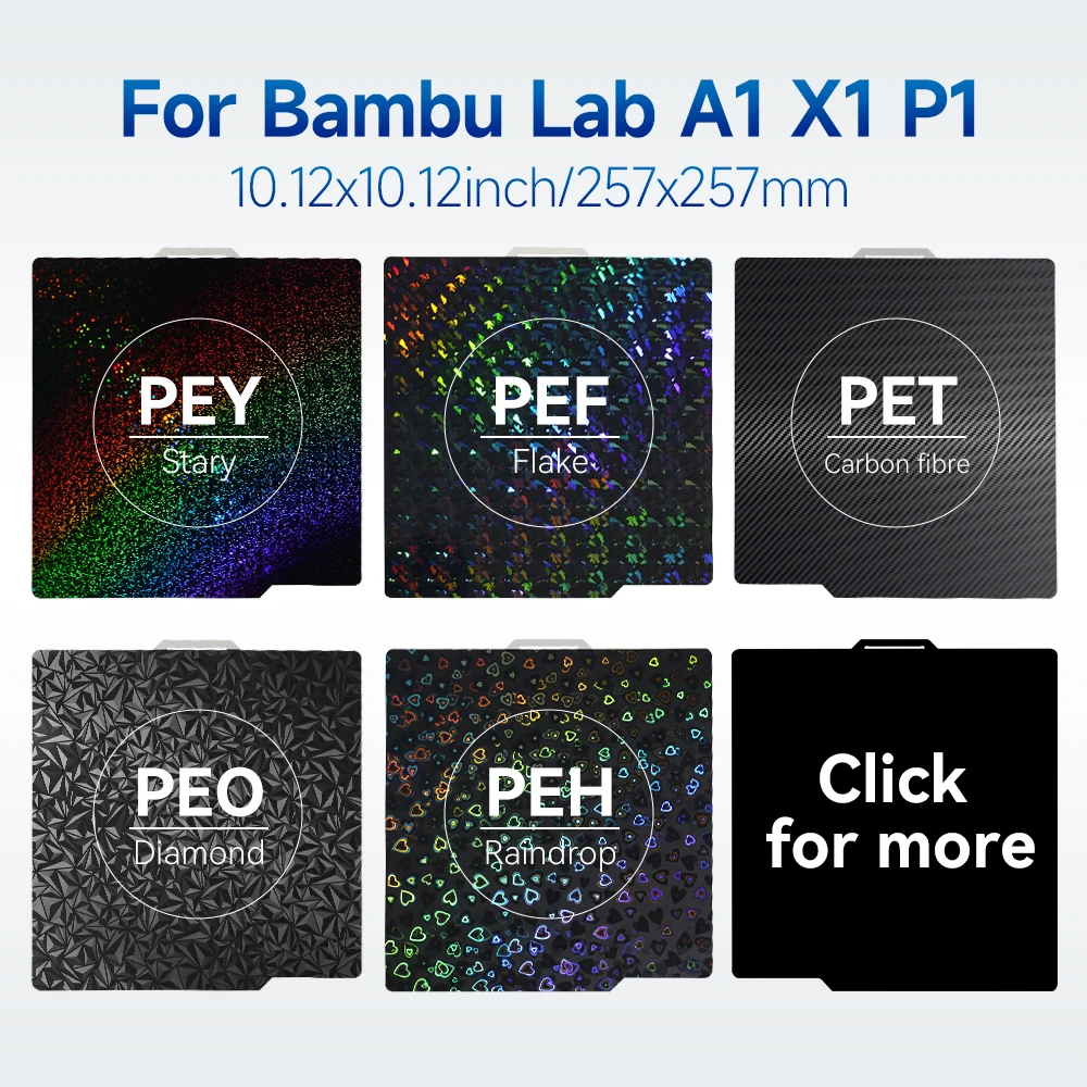257x257 мм для Bambu Lab, двухсторонняя печатная пружинная стальная пластина, сборная пластина X1 X1C P1P P1S Лист текстуры Pei для бамбука
257x257 мм для Bambu Lab, двухсторонняя печатная пружинная стальная пластина, сборная пластина X1 X1C P1P P1S Лист текстуры Pei для бамбука