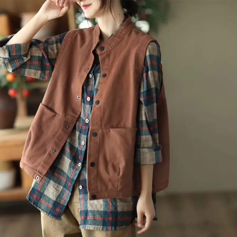 Шикарный однобортный жилет-карго в стиле ретро, женская корейская модная куртка без рукавов, женская верхняя одежда с несколькими карманами, жилет
Шикарный однобортный жилет-карго в стиле ретро, женская корейская модная куртка без рукавов, женская верхняя одежда с несколькими карманами, жилет