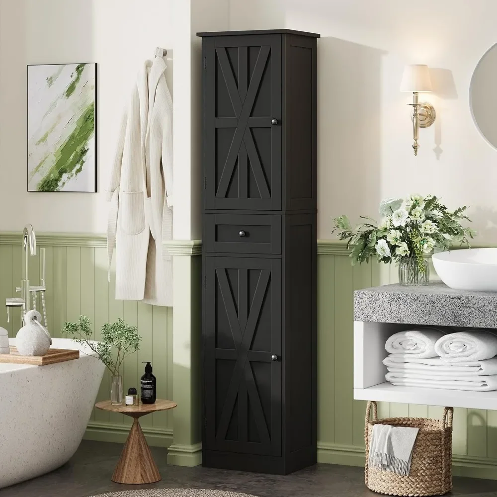 67" h tall bathroom cabinet, narrow storage cabinet with 2 barn doors and 1 drawer, freestanding floor cabinets with 6 shelves f
67" h tall bathroom cabinet, narrow storage cabinet with 2 barn doors and 1 drawer, freestanding floor cabinets with 6 shelves f