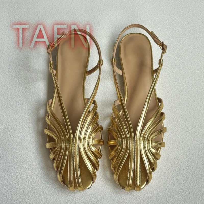 Women's Metallic Gold Flat Sandals, Round Toe Hollow Out Cage Sandals,Woven Slingback Casual Flats for Summer,Comfortable Flats
Women's Metallic Gold Flat Sandals, Round Toe Hollow Out Cage Sandals,Woven Slingback Casual Flats for Summer,Comfortable Flats