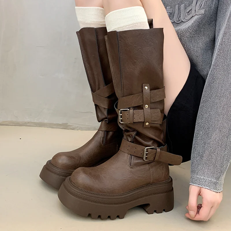 Platform Women's High Boots Flats Knee High Buckle Winter Shoes 2025 Designer Chelsea Boots New Cozy Walking Gothic Ladies Boots 
Platform Women's High Boots Flats Knee High Buckle Winter Shoes 2025 Designer Chelsea Boots New Cozy Walking Gothic Ladies Boots