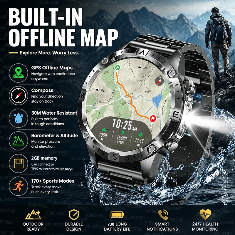 New Built-in Offline Map Genuine Smart Watch Men Waterproof Swim Dive Compass 170+ Sport Fitness Outdoor Military GPS Smartwatch
New Built-in Offline Map Genuine Smart Watch Men Waterproof Swim Dive Compass 170+ Sport Fitness Outdoor Military GPS Smartwatch