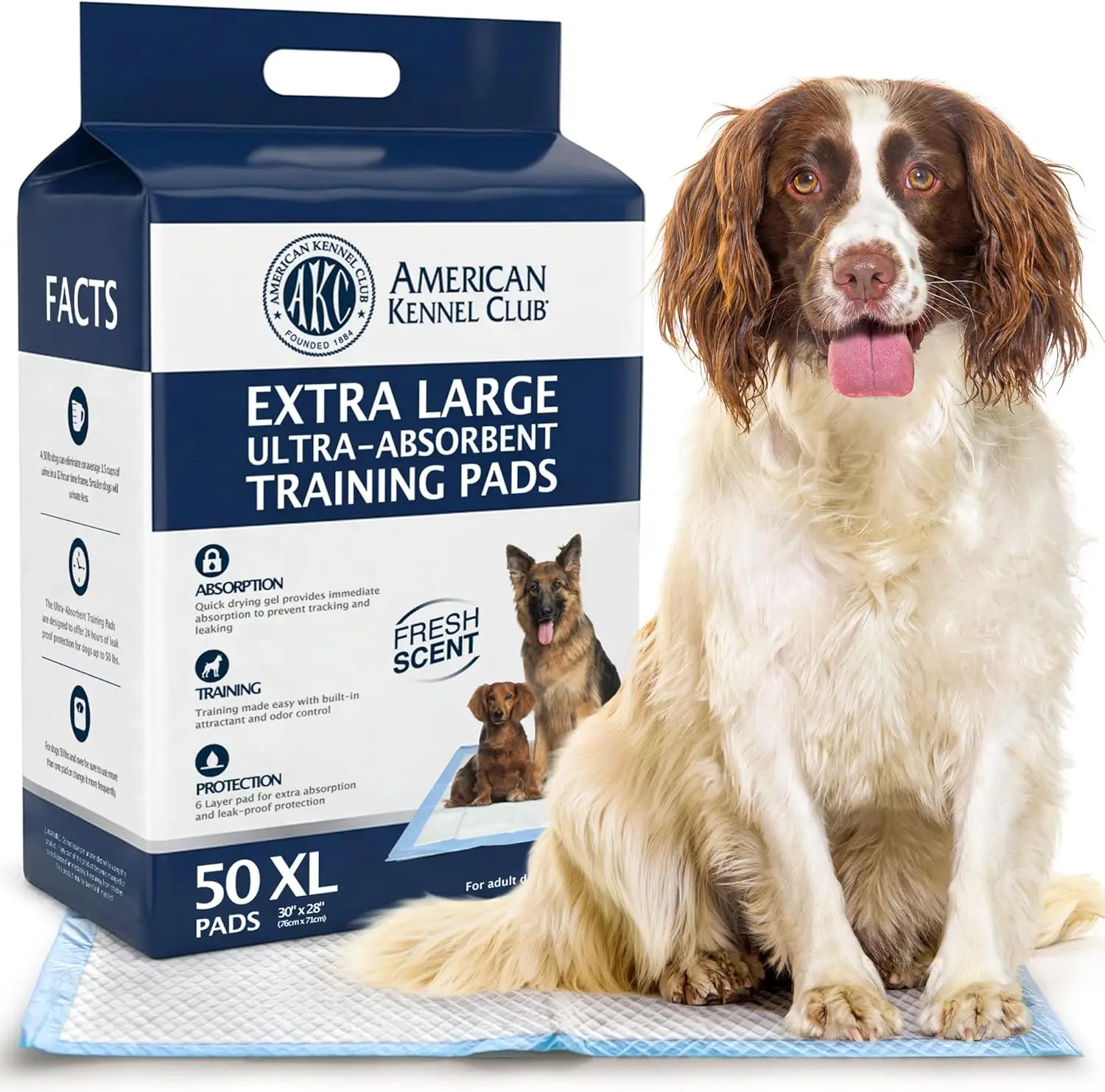 Ultra Absorbent Quick Dry Puppy Training Pads, 50 Count XL, Fresh Scented, Leak Proof 6-Layer Protection
Ultra Absorbent Quick Dry Puppy Training Pads, 50 Count XL, Fresh Scented, Leak Proof 6-Layer Protection