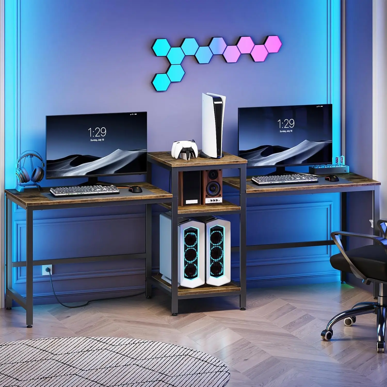78.7" Two Person Computer Desk with Power Outlet & 3-Tier Shelf, Large Industrial Office Desk with 4 AC Outlets & 2 USB Ports
78.7" Two Person Computer Desk with Power Outlet & 3-Tier Shelf, Large Industrial Office Desk with 4 AC Outlets & 2 USB Ports