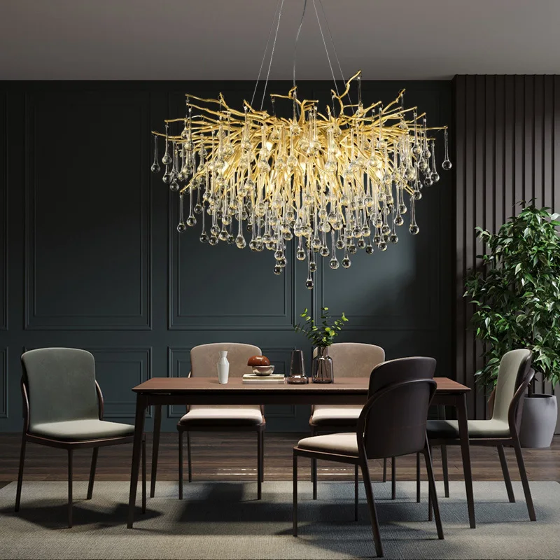 Light luxury tree branch water drop crystal lamp, atmospheric Nordic lamps aluminum branch staircase living room creative
Light luxury tree branch water drop crystal lamp, atmospheric Nordic lamps aluminum branch staircase living room creative