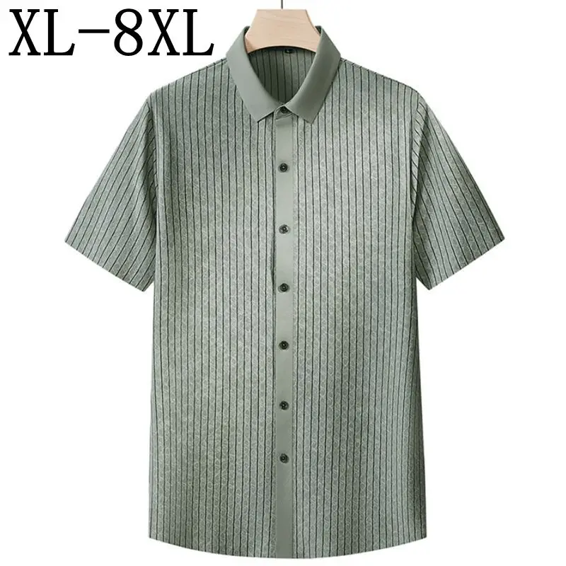 8XL 7XL 6XL 2026 New Summer High End Business Striped Shirt Men Ice Silk Breathable Mens Shirts Casual Loose chemise hommes
8XL 7XL 6XL 2026 New Summer High End Business Striped Shirt Men Ice Silk Breathable Mens Shirts Casual Loose chemise hommes