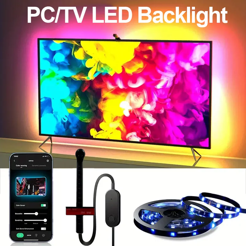 PC/TV Led Backlight RGBIC LED Strip Light with AR Color Gamut Sensor App Control Smart Screen Sync Gaming Room Atmosphere Light
PC/TV Led Backlight RGBIC LED Strip Light with AR Color Gamut Sensor App Control Smart Screen Sync Gaming Room Atmosphere Light