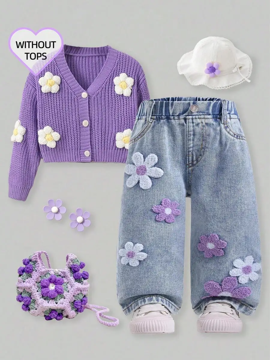 Toddler Girl Denim Pants with Crochet Flower Applique, Loose Fit Blue Jeans for Spring Fall
Toddler Girl Denim Pants with Crochet Flower Applique, Loose Fit Blue Jeans for Spring Fall