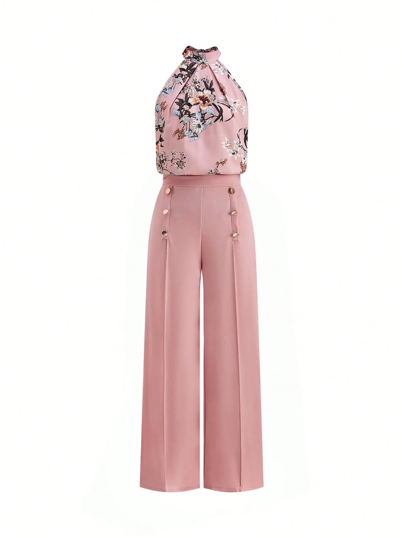Elegant Floral Halter Top And Wide Leg Pants 2-Piece Set Pink For Women
Elegant Floral Halter Top And Wide Leg Pants 2-Piece Set Pink For Women