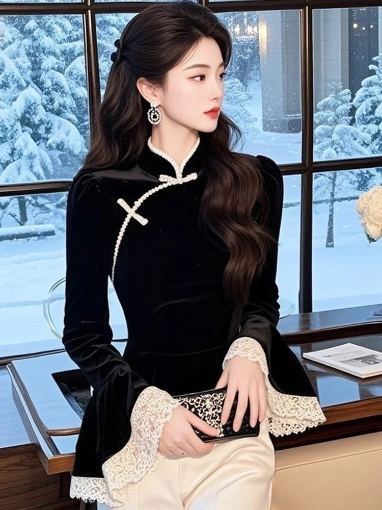 Женская модная блузка из фиолетового вельвета с кружевной отделкой, свободного кроя, длинный рукав, полиэстер
Женская модная блузка из фиолетового вельвета с кружевной отделкой, свободного кроя, длинный рукав, полиэстер