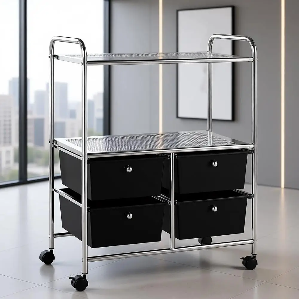 4-Tier Plastic Storage Cart with Wheels for Home, Office, School, and Beauty Salon, Black
4-Tier Plastic Storage Cart with Wheels for Home, Office, School, and Beauty Salon, Black