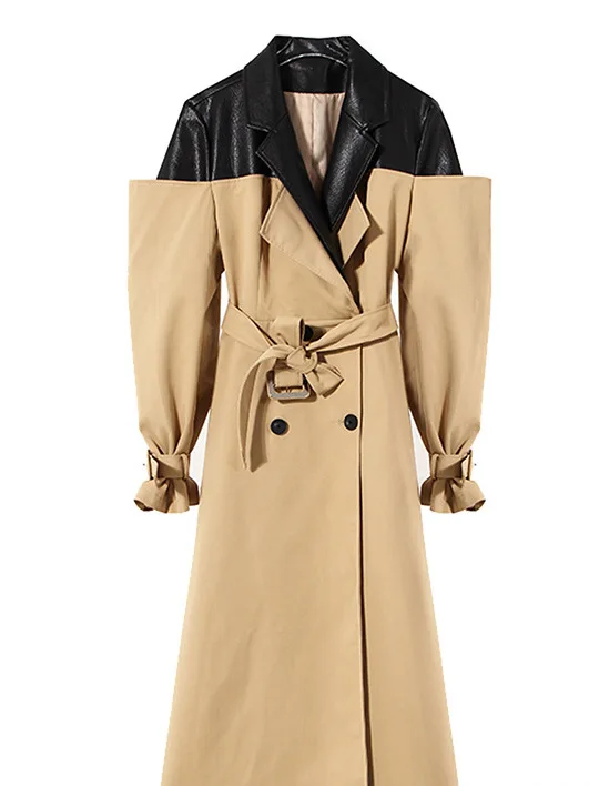 Autumn Winter Knee-Length Color Block PU Leather Windbreaker Women's Coat Slim Fit Cotton Long Sleeve Double Breasted
Autumn Winter Knee-Length Color Block PU Leather Windbreaker Women's Coat Slim Fit Cotton Long Sleeve Double Breasted