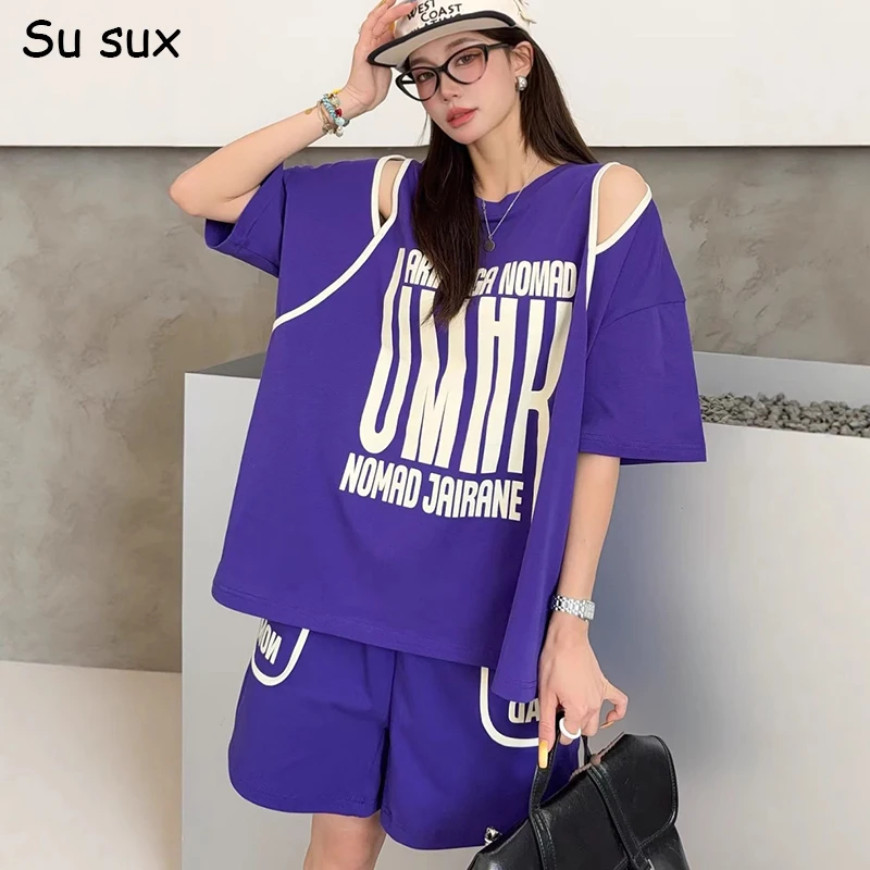 Letter Print Hollow Out Shoulder Oversized Short Pant Sets Woman 2025 Summer Casual Short Sleeve T Shirt Macthing 2 Pieces Sets
Letter Print Hollow Out Shoulder Oversized Short Pant Sets Woman 2025 Summer Casual Short Sleeve T Shirt Macthing 2 Pieces Sets