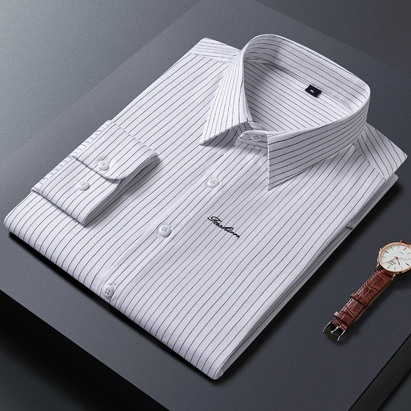 Summer Men's Shirt Simple Business Formal Wear Long Sleeve Striped Shirts For Men All Match Embroidery Casual Office Blouse Male
Summer Men's Shirt Simple Business Formal Wear Long Sleeve Striped Shirts For Men All Match Embroidery Casual Office Blouse Male