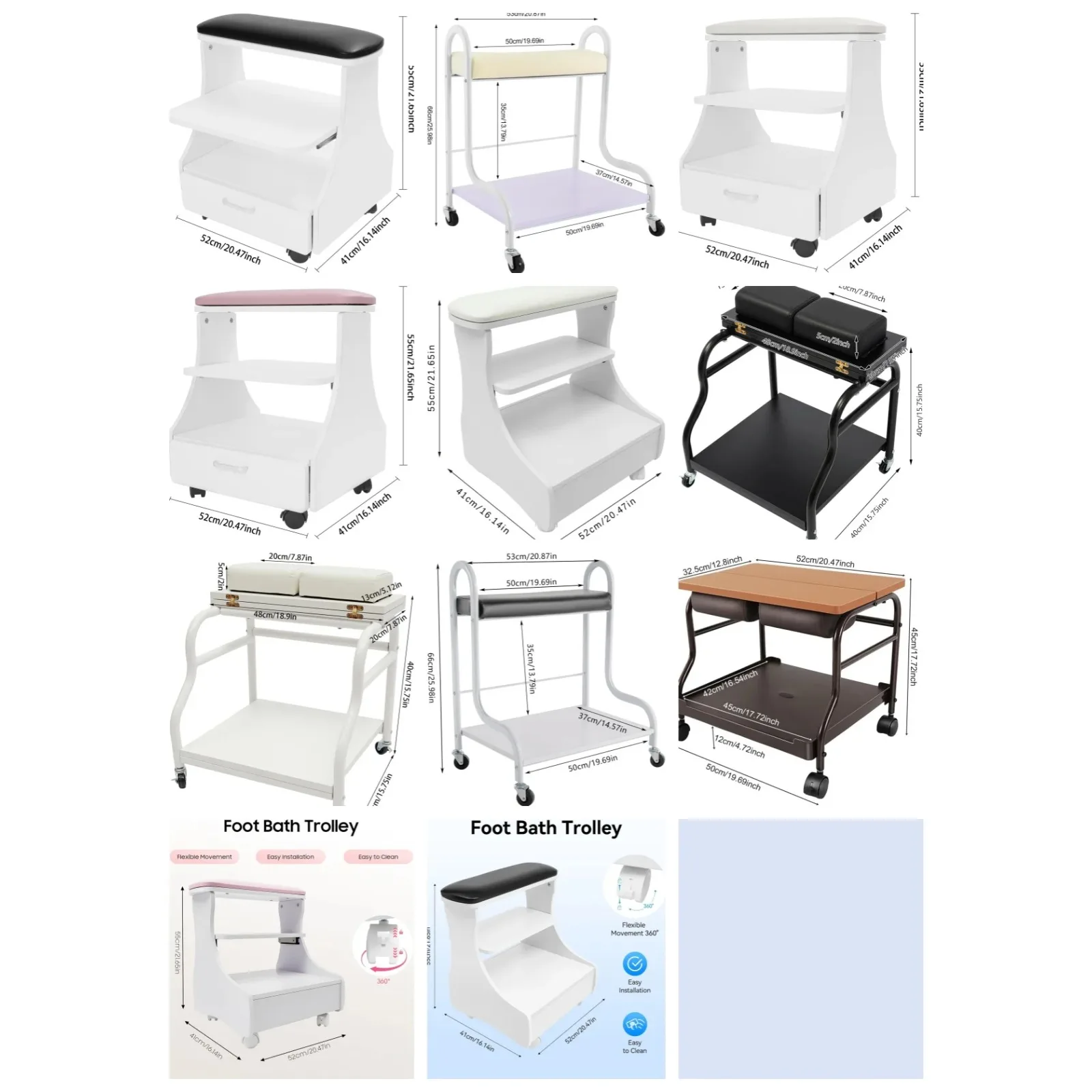 Pedicure Foot Bath Trolley with Wheels, Portable Esthetician Cart, Manicure Rest Stand for Beauty Salon or Nail Tech Spa
Pedicure Foot Bath Trolley with Wheels, Portable Esthetician Cart, Manicure Rest Stand for Beauty Salon or Nail Tech Spa