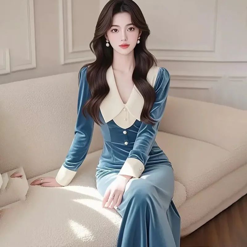 High-End Unique and Beautiful Slim Long Dress Women Autumn Winter New Velvet Dress Fashion Slim Long-Sleeve Evening Dresses
High-End Unique and Beautiful Slim Long Dress Women Autumn Winter New Velvet Dress Fashion Slim Long-Sleeve Evening Dresses