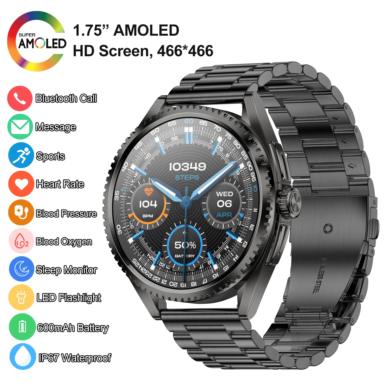 1.75" AMOLED Outdoor Sport Smart Watch Men Bluetooth Call Fitness Tracker Health Monitor Flashlight 600mAh Battery Smartwatch
1.75" AMOLED Outdoor Sport Smart Watch Men Bluetooth Call Fitness Tracker Health Monitor Flashlight 600mAh Battery Smartwatch
