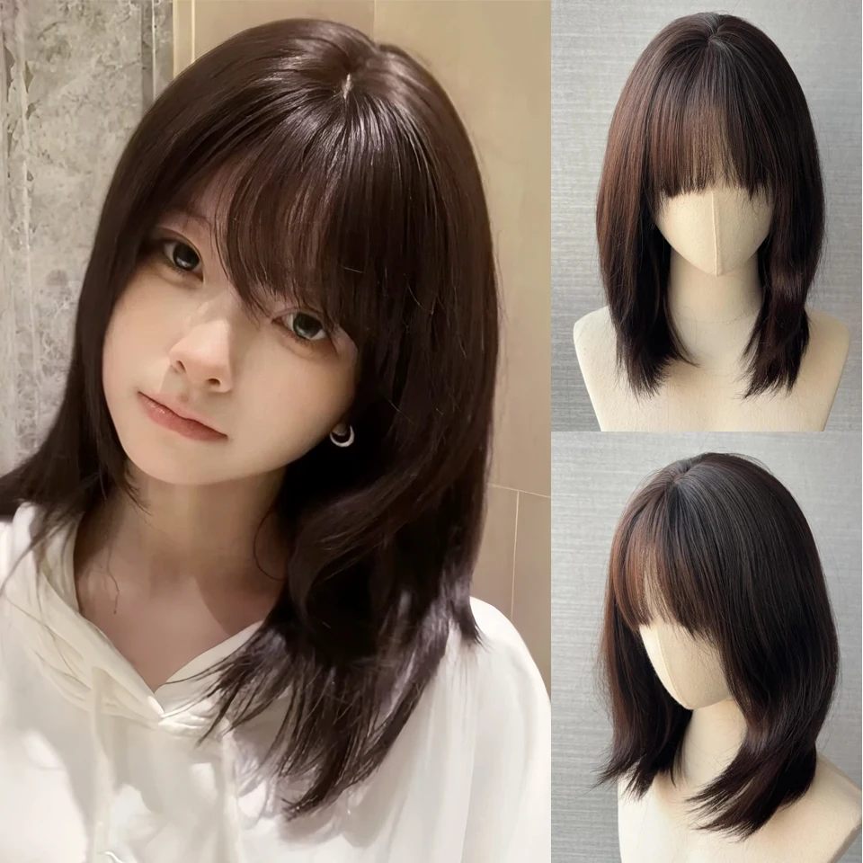 Wig for Women Cold Brown Medium Long Straight Hair Natural Simulation Daily Use Wig with Bangs Short Hair Bob Synthetic Wig
Wig for Women Cold Brown Medium Long Straight Hair Natural Simulation Daily Use Wig with Bangs Short Hair Bob Synthetic Wig