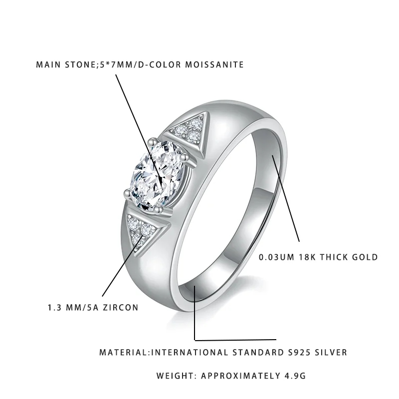Classic Men's Engagement Ring 5*7mm D Color Moissanite S925 Silver 18K Gold Plated
Classic Men's Engagement Ring 5*7mm D Color Moissanite S925 Silver 18K Gold Plated
