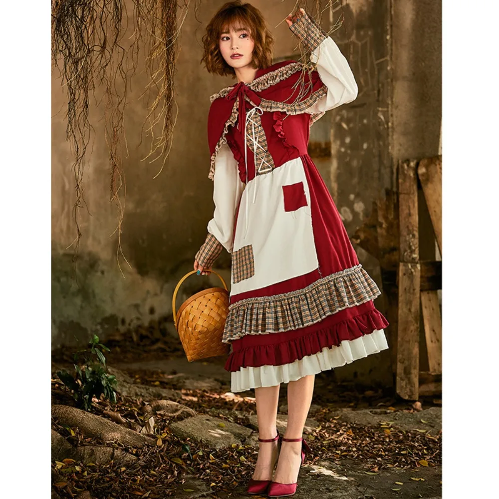 Lolita Wine Red Dress Halloween Cosplay Costume Vintage Lace Red Riding Hood
Lolita Wine Red Dress Halloween Cosplay Costume Vintage Lace Red Riding Hood