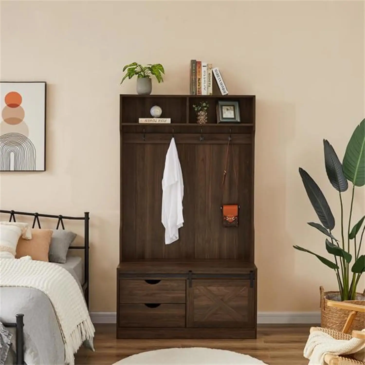 Column Coat Rack with Storage Shoe Cabinet with Drawer Furniture Simple Retro Style Suitable for Bedroom, Porch Dark Brown
Column Coat Rack with Storage Shoe Cabinet with Drawer Furniture Simple Retro Style Suitable for Bedroom, Porch Dark Brown
