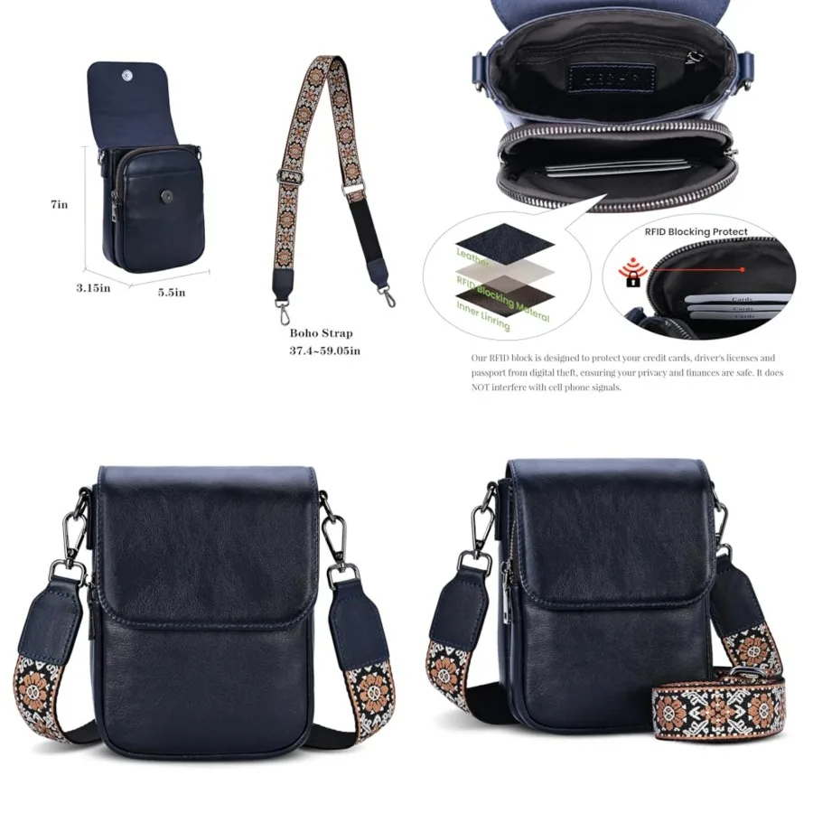 Leather Small Crossbody Bags for Women RFID Blocking Cell Phone Purse Anti-Theft Travel Bag with wide Straps
Leather Small Crossbody Bags for Women RFID Blocking Cell Phone Purse Anti-Theft Travel Bag with wide Straps