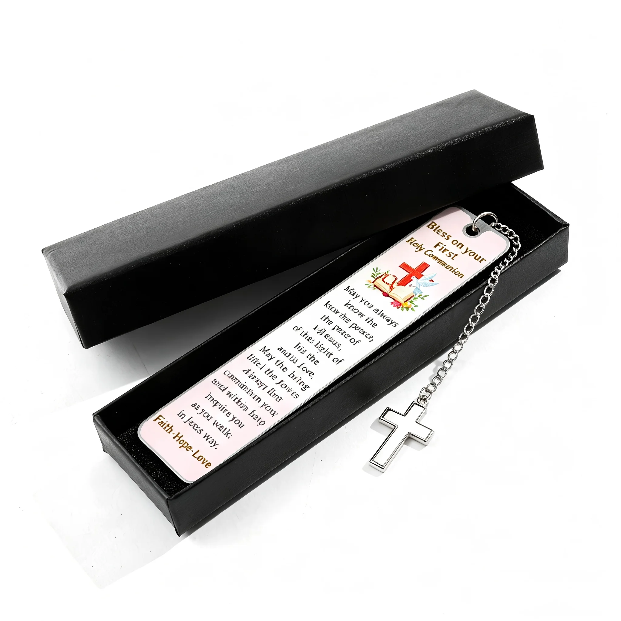 First Holy Communion Metal Bookmark With Cross Chain Inspirational Bible Verse Page Marker Christian Religious Keepsake Gift Box
First Holy Communion Metal Bookmark With Cross Chain Inspirational Bible Verse Page Marker Christian Religious Keepsake Gift Box