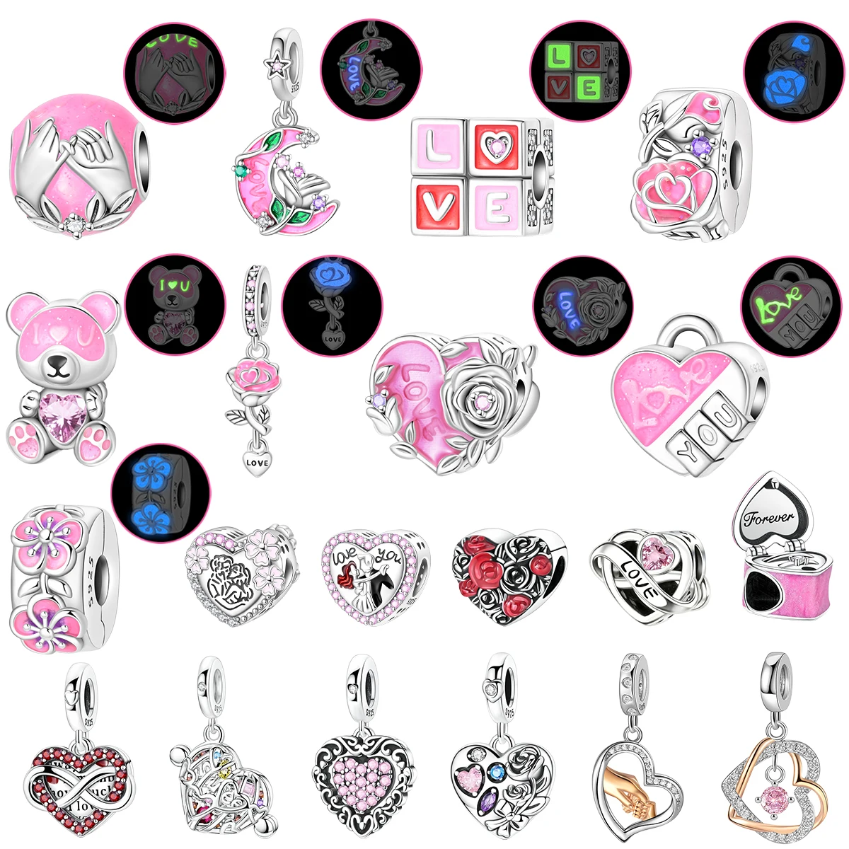 Стерлингового серебра 925 пробы на День святого Валентина, светящиеся в темноте подвески, бусины в форме розы в форме сердца, подвески, серьги, подходят для изготовления ювелирных изделий, подарков
Стерлингового серебра 925 пробы на День святого Валентина, светящиеся в темноте подвески, бусины в форме розы в форме сердца, подвески, серьги, подходят для изготовления ювелирных изделий, подарков