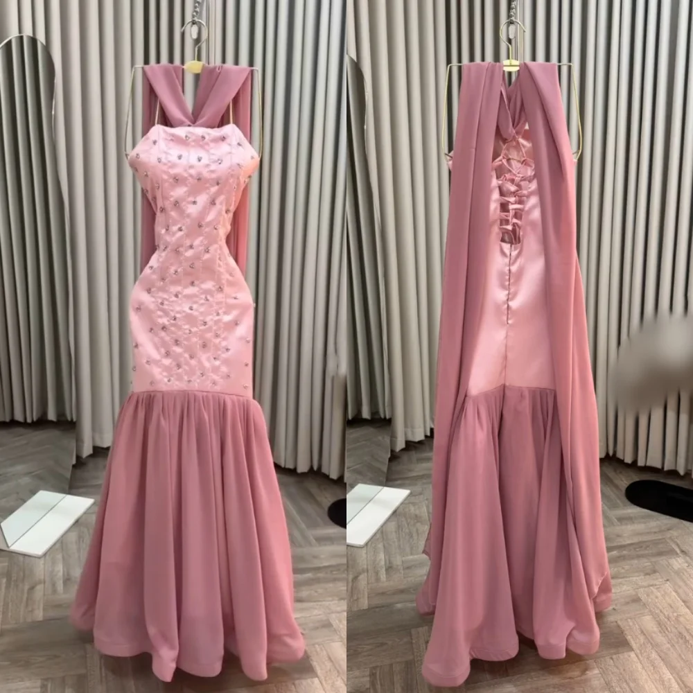 Customized Charmeuse Pleat Beading Halter Lace-up Mermaid Long Dresses Bespoke Occasion Prom Women's Evening Party Exquisite
Customized Charmeuse Pleat Beading Halter Lace-up Mermaid Long Dresses Bespoke Occasion Prom Women's Evening Party Exquisite