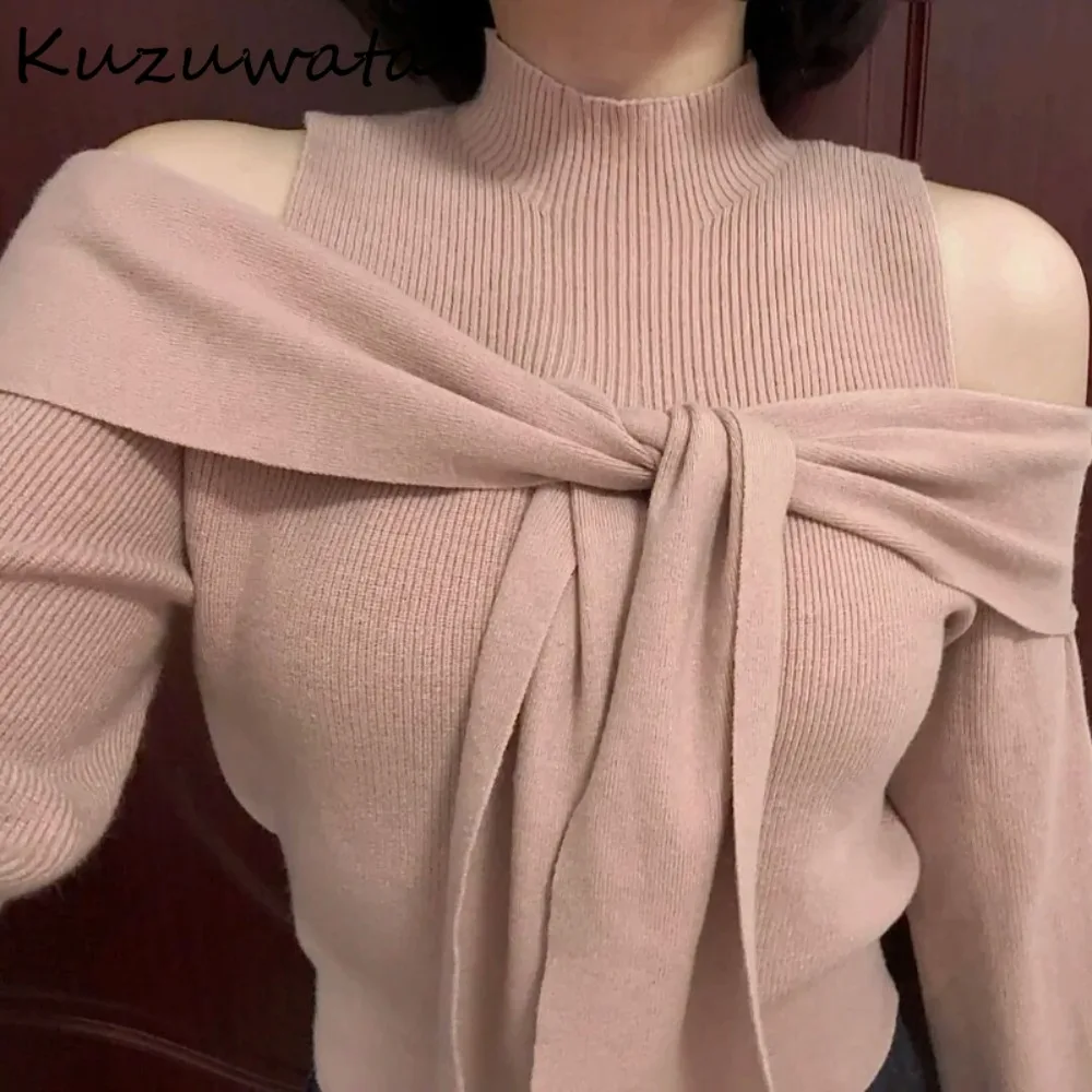 Kuzuwata New Bow Tie Off Shoulder Jumper Pullover Lantern Sleeve Sweet All-match Knitted Japan Minority Solid Fresh Cute Sweater 
Kuzuwata New Bow Tie Off Shoulder Jumper Pullover Lantern Sleeve Sweet All-match Knitted Japan Minority Solid Fresh Cute Sweater