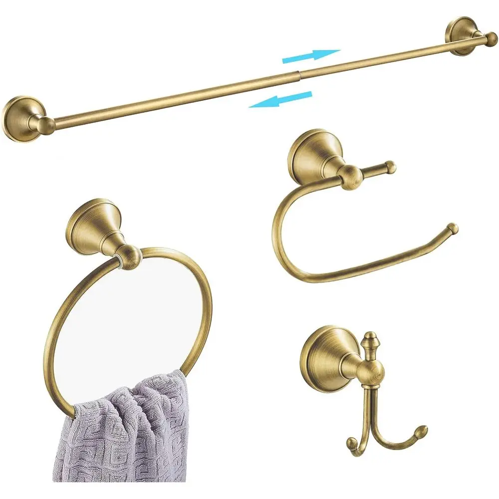 Vintage Brushed Brass Wall-Mounted Bathroom Accessory Set with Adjustable Towel Bars
Vintage Brushed Brass Wall-Mounted Bathroom Accessory Set with Adjustable Towel Bars