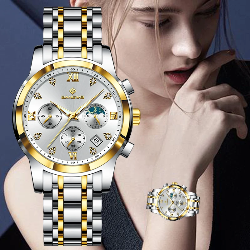 BANGWEI новые деловые женские часы из нержавеющей стали, модные светящиеся фазы Луны, элегантные женские часы, кварцевые часы для женщин, reloj
BANGWEI новые деловые женские часы из нержавеющей стали, модные светящиеся фазы Луны, элегантные женские часы, кварцевые часы для женщин, reloj