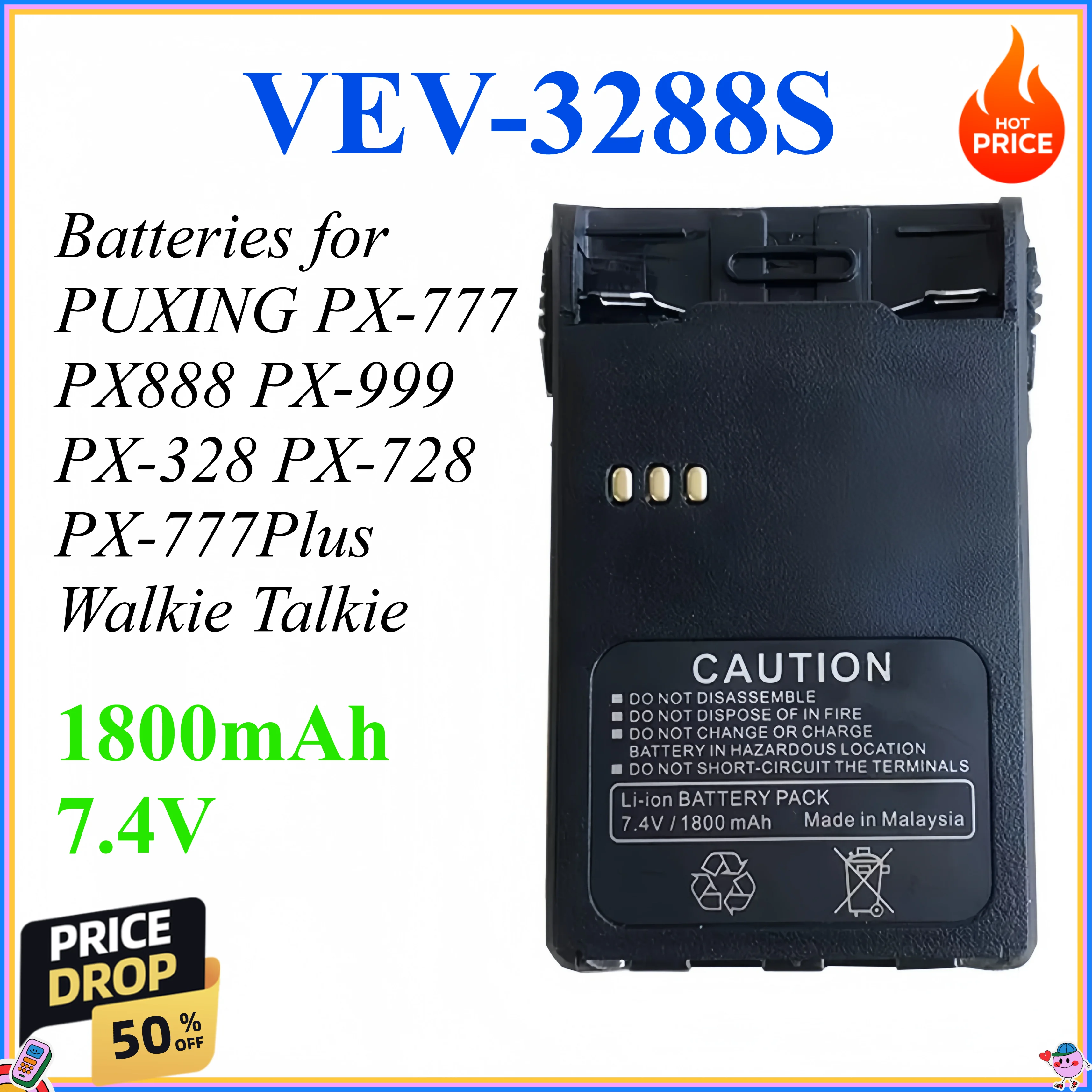 1800mAh 7.4V Walkie Talkie Batteries for PUXING PX-777 PX888 PX-999 PX-328 PX-728 PX-777Plus VEV-3288S Two Way Radios
1800mAh 7.4V Walkie Talkie Batteries for PUXING PX-777 PX888 PX-999 PX-328 PX-728 PX-777Plus VEV-3288S Two Way Radios
