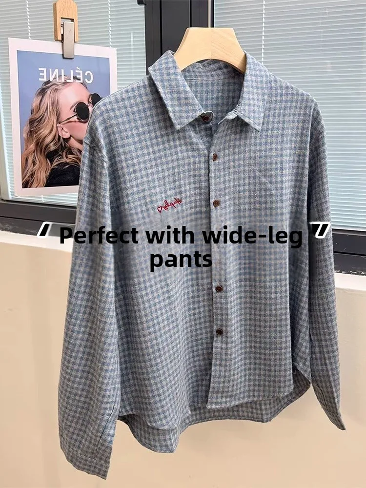 Korean Style Plaid Shirt Women's Autumn Winter Embroidered Flocking Layering Lazy Inner Wear Base Shirt Spring Season
Korean Style Plaid Shirt Women's Autumn Winter Embroidered Flocking Layering Lazy Inner Wear Base Shirt Spring Season