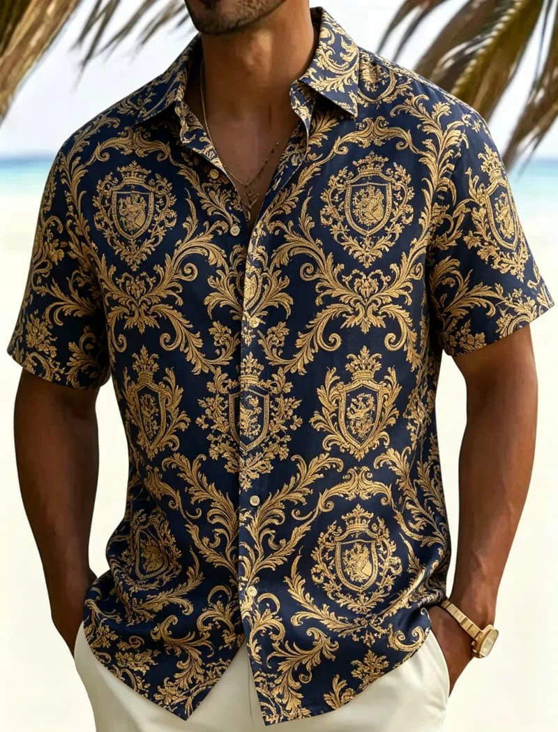 Men's Light Luxury Style Baroque Printed Short Sleeved shirt, Suitable For Timeless Classic Style Dressing And Daily Wear
Men's Light Luxury Style Baroque Printed Short Sleeved shirt, Suitable For Timeless Classic Style Dressing And Daily Wear
