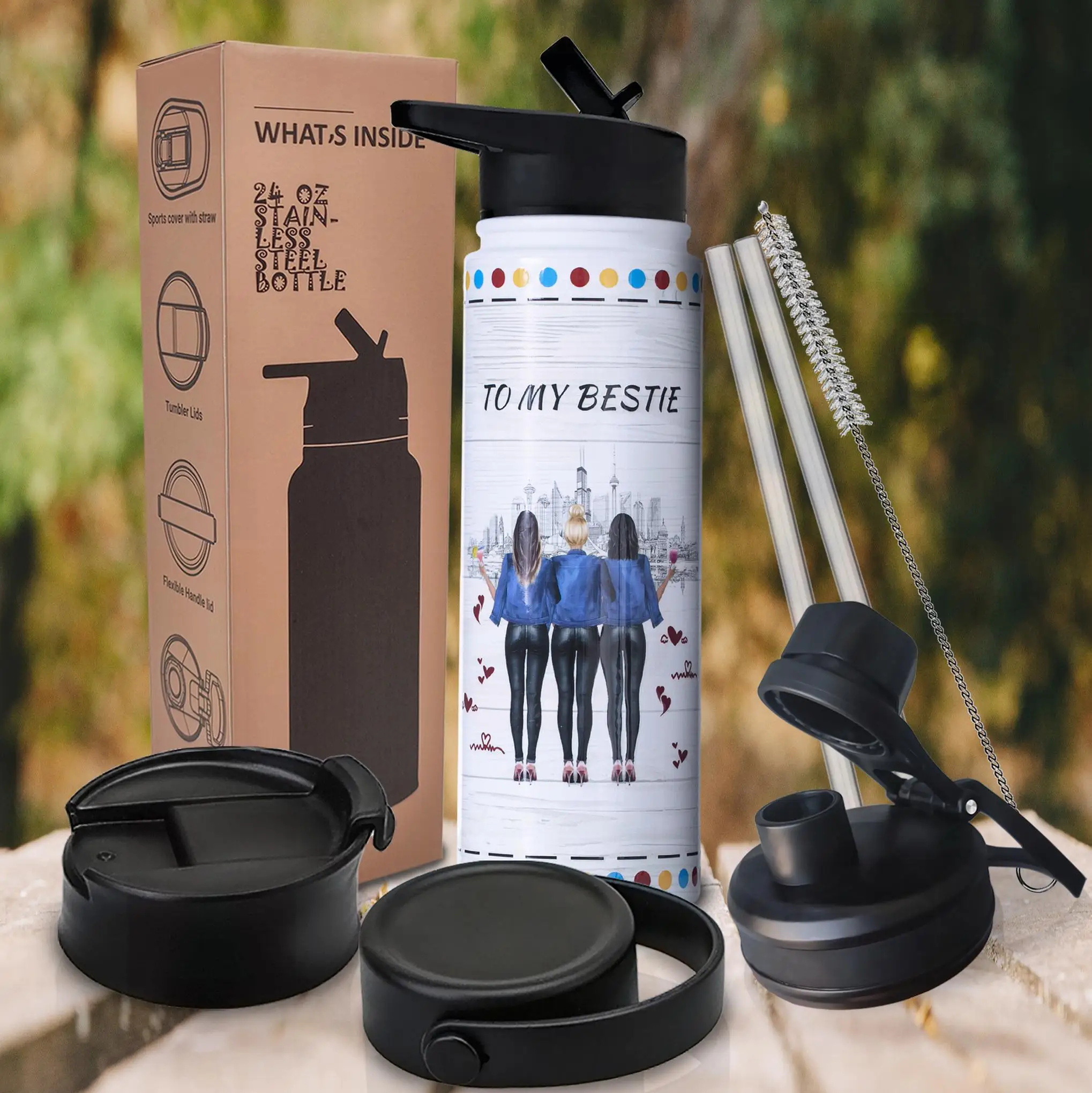 To My Bestie Water Bottle – 24oz Stainless Steel, Double-Wall Vacuum Insulated, 4 BPA-Free Lids, Wide Mouth Design
To My Bestie Water Bottle – 24oz Stainless Steel, Double-Wall Vacuum Insulated, 4 BPA-Free Lids, Wide Mouth Design