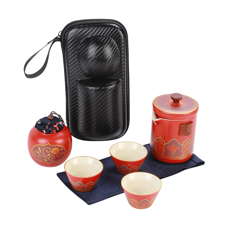 Ceramic travel tea set, portable bag, express cup, one pot, three cups of tea cans, the whole set of kung fu tea set as a gift.
Ceramic travel tea set, portable bag, express cup, one pot, three cups of tea cans, the whole set of kung fu tea set as a gift.
