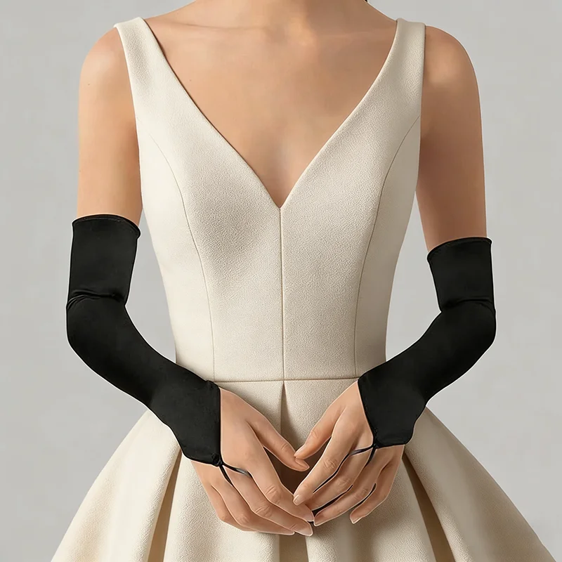 48cm Vintage 1920s Fingerless Satin Party Gloves Bride Dress Dinner Costume Accessories Stretch Opera Black Women Long Gloves
48cm Vintage 1920s Fingerless Satin Party Gloves Bride Dress Dinner Costume Accessories Stretch Opera Black Women Long Gloves