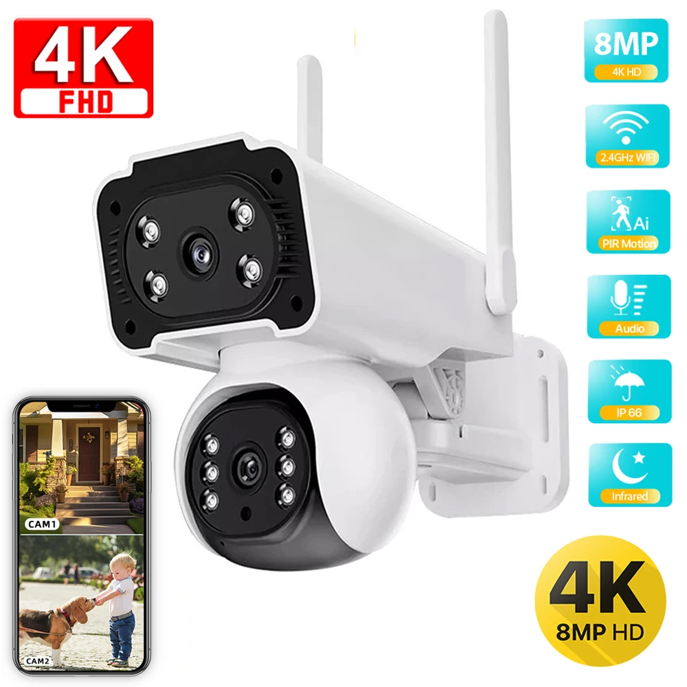 4K 8MP PTZ Wifi Camera Outdoor Dual Lens Dual Screen 8X Zoom IP Cameras AI Tracking Security Protection CCTV Surveillance Cam
4K 8MP PTZ Wifi Camera Outdoor Dual Lens Dual Screen 8X Zoom IP Cameras AI Tracking Security Protection CCTV Surveillance Cam