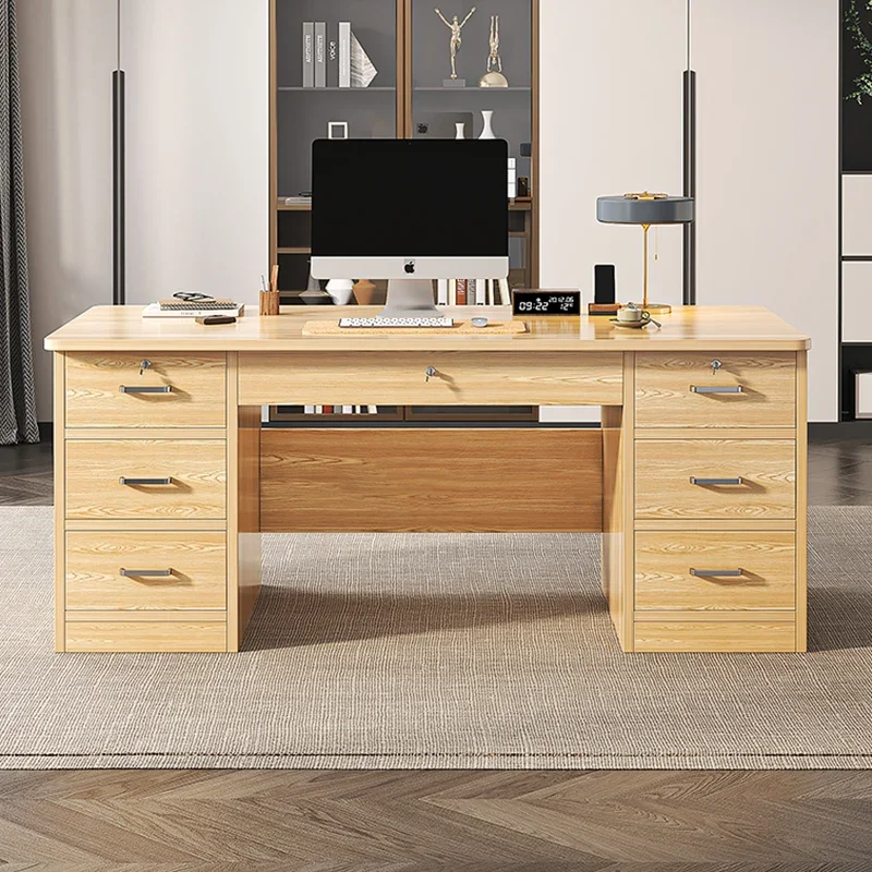 Desktop computer, simple modern home workbench, new Chinese imitation solid wood desk with lock 
Desktop computer, simple modern home workbench, new Chinese imitation solid wood desk with lock