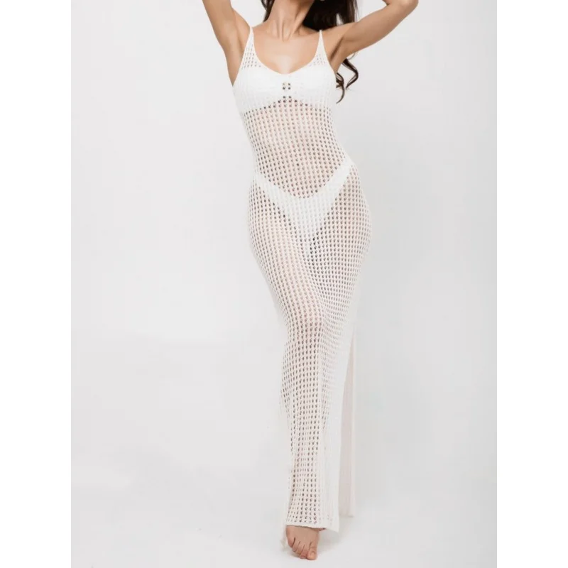 Swimsuit Bikini Beach Cover-up Knitted Hollow Mesh V-neck Backless Side Slit Suspender Dress
Swimsuit Bikini Beach Cover-up Knitted Hollow Mesh V-neck Backless Side Slit Suspender Dress
