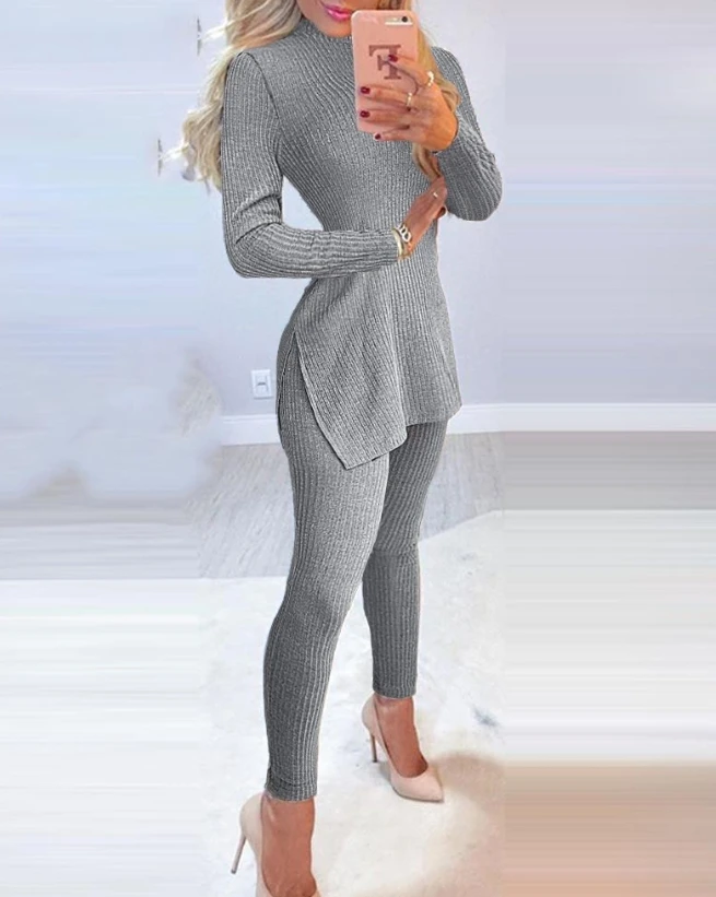 Slim Fitting Long Sleeved High Neck Knitted Pajama Set, The Latest Fashion Hot Selling Women's Clothing, Single Color Home
Slim Fitting Long Sleeved High Neck Knitted Pajama Set, The Latest Fashion Hot Selling Women's Clothing, Single Color Home