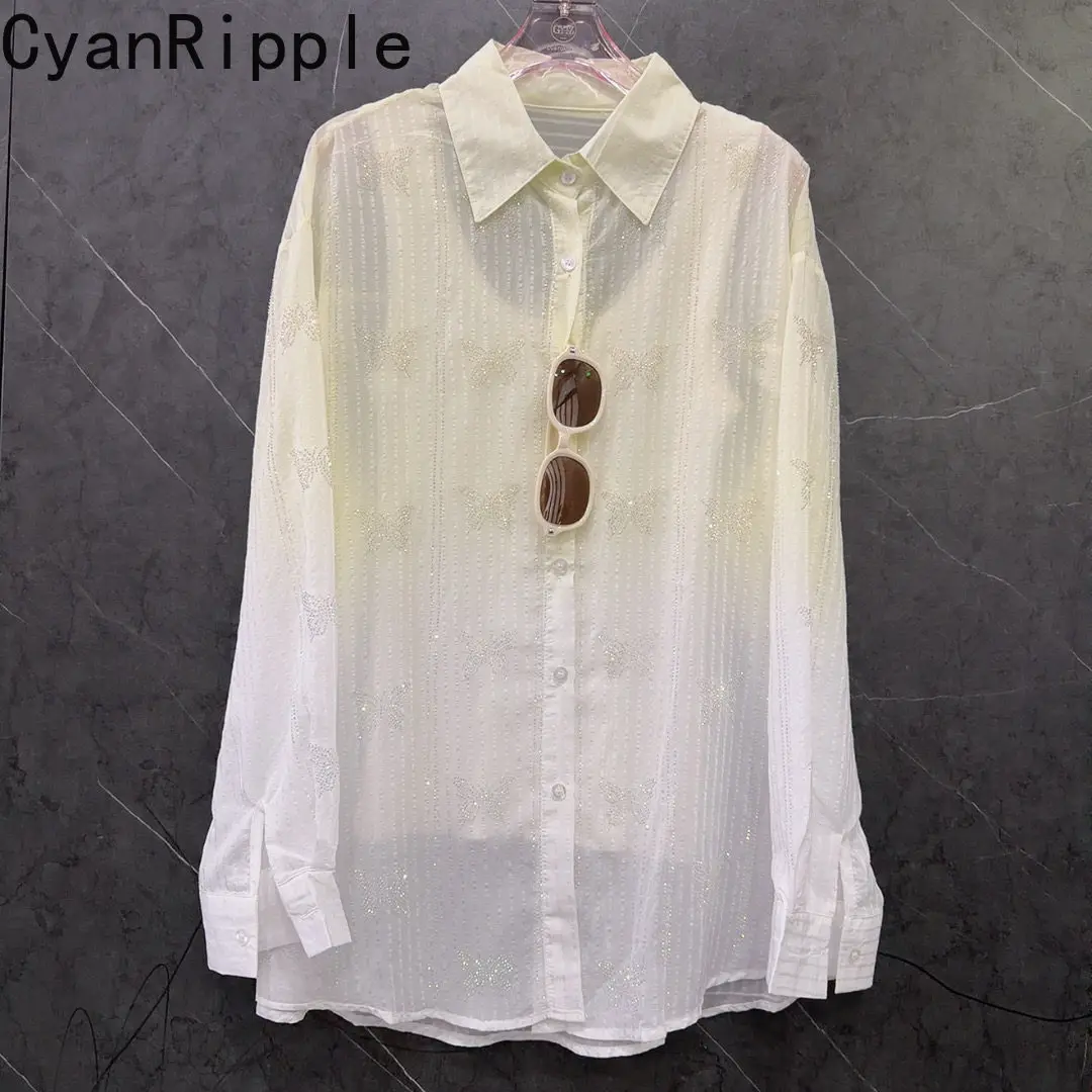 2026 New Summer Stripes Hot Diamonds Butterfly Sunscreen Shirt All-match Single-breasted Turn-down Collar Loose Cardigans Tops
2026 New Summer Stripes Hot Diamonds Butterfly Sunscreen Shirt All-match Single-breasted Turn-down Collar Loose Cardigans Tops