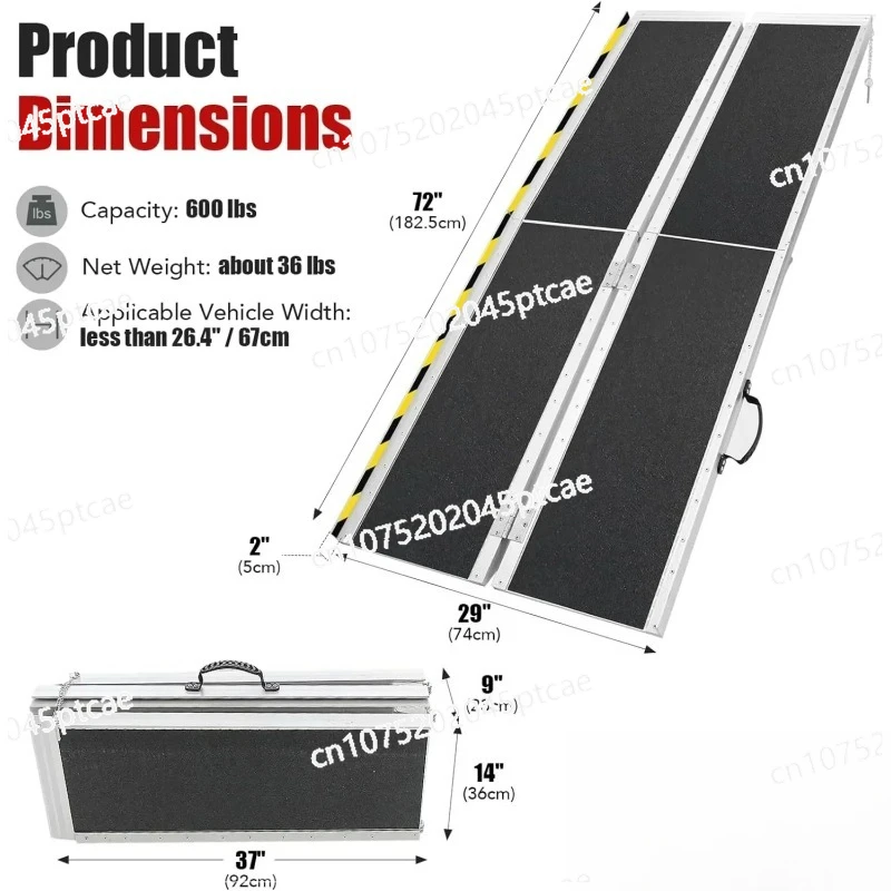 Aluminum Folding Ramp, 600Lbs Capacity, 6'L × 29 "W,customized Portable
Aluminum Folding Ramp, 600Lbs Capacity, 6'L × 29 "W,customized Portable
