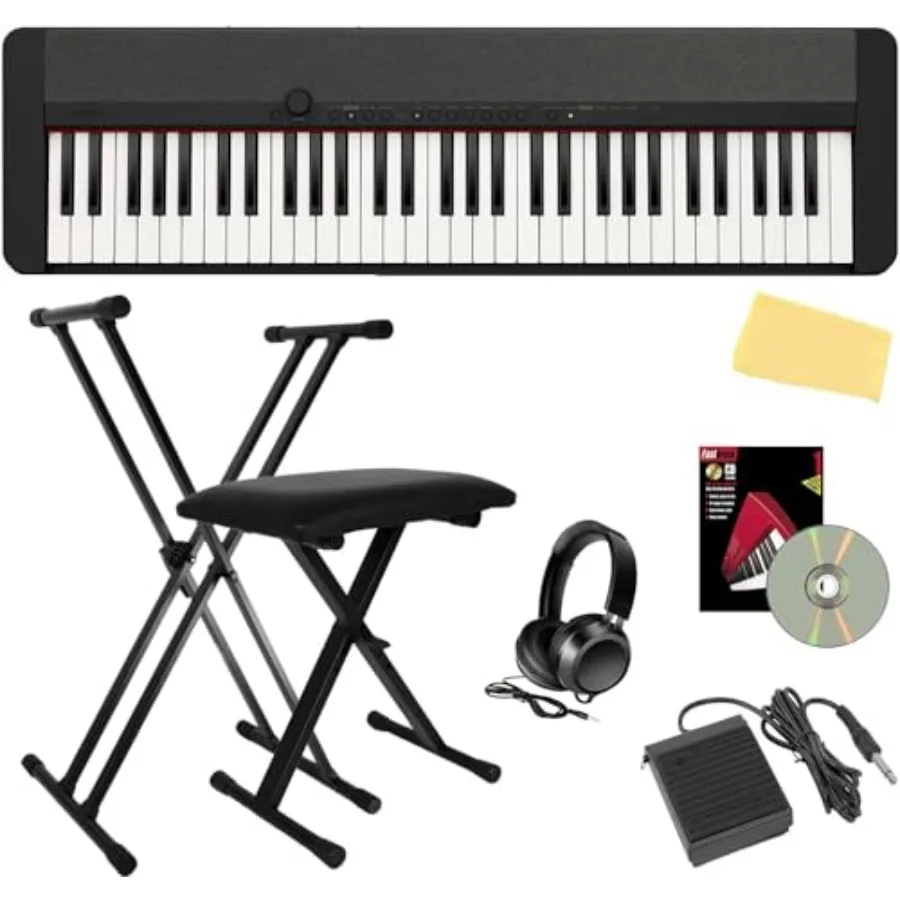 Portable 61-key keyboard for home practice and live performance, black ABS plastic body, sleek matte black finish, lightweight
Portable 61-key keyboard for home practice and live performance, black ABS plastic body, sleek matte black finish, lightweight
