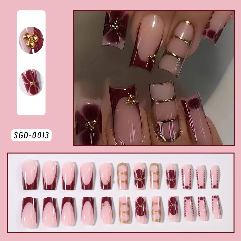 24pcs/Box French Design Medium Pink Fake Nails 3D Gold Beads Red Flower Print False Nail Tips Nail Extension Arcylic Press On Na
24pcs/Box French Design Medium Pink Fake Nails 3D Gold Beads Red Flower Print False Nail Tips Nail Extension Arcylic Press On Na