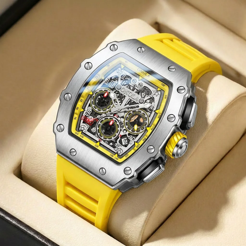 1pcs Men's gold dial silicone strap vintage fashion tonneau skeleton sporty details Mechanical Watch for business party holiday
1pcs Men's gold dial silicone strap vintage fashion tonneau skeleton sporty details Mechanical Watch for business party holiday